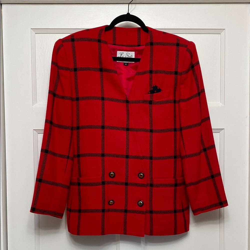 Vintage Red Plaid Women's Blazer by Le Suit